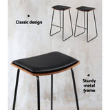 darrahopens Furniture > Bar Stools & Chairs Artiss Set of 2 Backless PU Leather Bar Stools - Black and Wood
