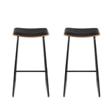 darrahopens Furniture > Bar Stools & Chairs Artiss Set of 2 Backless PU Leather Bar Stools - Black and Wood