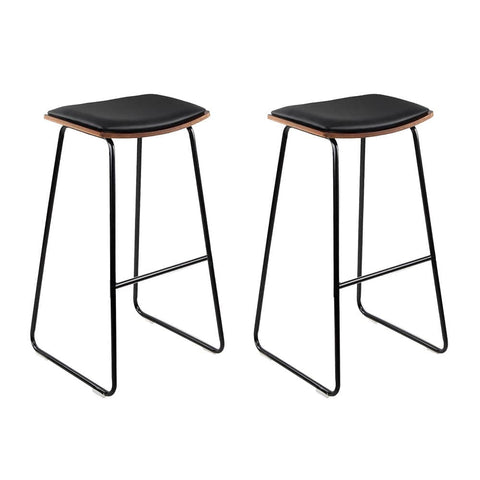 darrahopens Furniture > Bar Stools & Chairs Artiss Set of 2 Backless PU Leather Bar Stools - Black and Wood