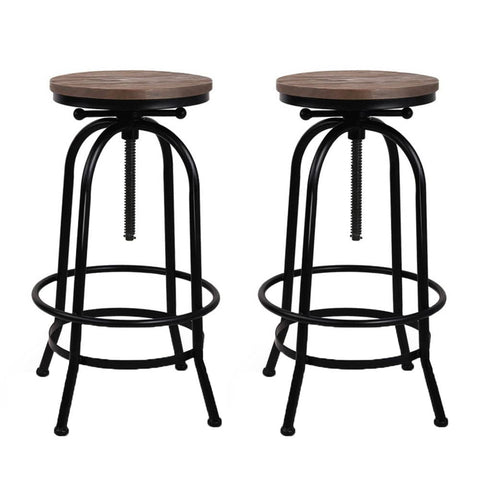 darrahopens Furniture > Bar Stools & Chairs Artiss Set of 2 Bar Stool Industrial Round Seat Wood Metal - Black and Brown