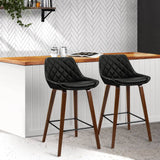 darrahopens Furniture > Bar Stools & Chairs Artiss Set of 2 Bar Stools Bentwood PU Leather Diamond Pleat - Black