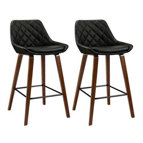 darrahopens Furniture > Bar Stools & Chairs Artiss Set of 2 Bar Stools Bentwood PU Leather Diamond Pleat - Black