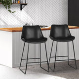 darrahopens Furniture > Bar Stools & Chairs Artiss Set of 2 Bar Stools Kitchen Metal Bar Stool Dining Chairs PU Leather Black