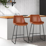darrahopens Furniture > Bar Stools & Chairs Artiss Set of 2 Bar Stools Kitchen Metal Bar Stool Dining Chairs PU Leather Brown