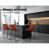 darrahopens Furniture > Bar Stools & Chairs Artiss Set of 2 Bar Stools Kitchen Metal Bar Stool Dining Chairs PU Leather Brown
