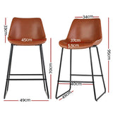 darrahopens Furniture > Bar Stools & Chairs Artiss Set of 2 Bar Stools Kitchen Metal Bar Stool Dining Chairs PU Leather Brown