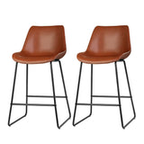 darrahopens Furniture > Bar Stools & Chairs Artiss Set of 2 Bar Stools Kitchen Metal Bar Stool Dining Chairs PU Leather Brown