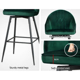 Darrahopens Furniture > Bar Stools & Chairs Artiss Set of 2 Bar Stools Kitchen Stool Dining Chairs Velvet Chair Barstool Green Mesial