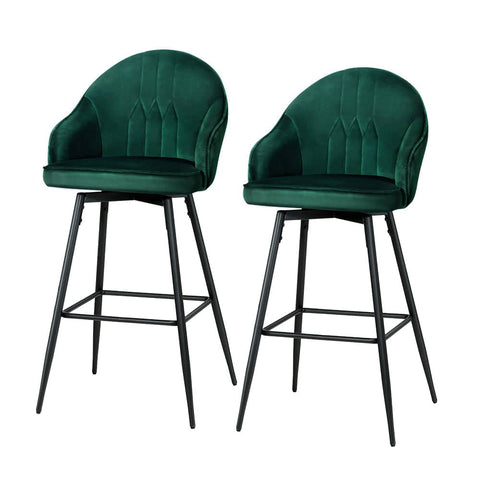 Darrahopens Furniture > Bar Stools & Chairs Artiss Set of 2 Bar Stools Kitchen Stool Dining Chairs Velvet Chair Barstool Green Mesial