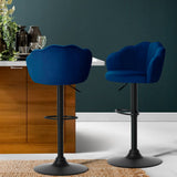 Darrahopens Furniture > Bar Stools & Chairs Artiss Set of 2 Bar Stools Kitchen Stool Swivel Chair Gas Lift Velvet Chairs Blue Nessah