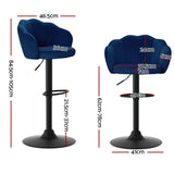 Darrahopens Furniture > Bar Stools & Chairs Artiss Set of 2 Bar Stools Kitchen Stool Swivel Chair Gas Lift Velvet Chairs Blue Nessah