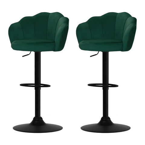 Darrahopens Furniture > Bar Stools & Chairs Artiss Set of 2 Bar Stools Kitchen Stool Swivel Chair Gas Lift Velvet Chairs Green Nessah