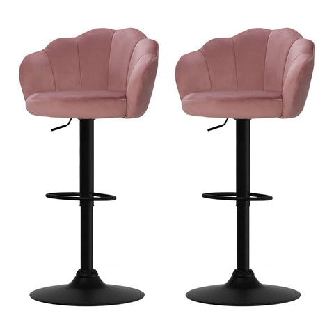 Darrahopens Furniture > Bar Stools & Chairs Artiss Set of 2 Bar Stools Kitchen Stool Swivel Chair Gas Lift Velvet Chairs Pink Nessah