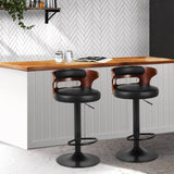 darrahopens Furniture > Bar Stools & Chairs Artiss Set of 2 Bar Stools Kitchen Wooden Gas Lift Leather Stool Metal Black Barstools