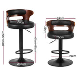 darrahopens Furniture > Bar Stools & Chairs Artiss Set of 2 Bar Stools Kitchen Wooden Gas Lift Leather Stool Metal Black Barstools