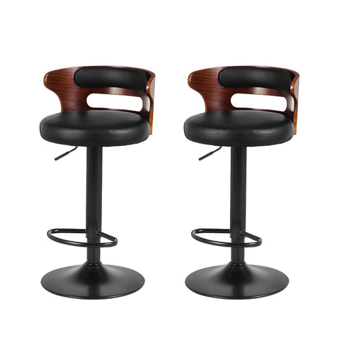 darrahopens Furniture > Bar Stools & Chairs Artiss Set of 2 Bar Stools Kitchen Wooden Gas Lift Leather Stool Metal Black Barstools