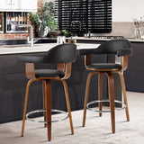 darrahopens Furniture > Bar Stools & Chairs Artiss Set of 2 Bar Stools PU Leather Wooden Swivel - Wood, Chrome and Black