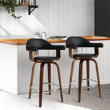 darrahopens Furniture > Bar Stools & Chairs Artiss Set of 2 Bar Stools PU Leather Wooden Swivel - Wood, Chrome and Black