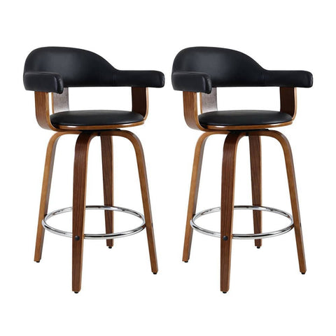 darrahopens Furniture > Bar Stools & Chairs Artiss Set of 2 Bar Stools PU Leather Wooden Swivel - Wood, Chrome and Black