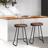 darrahopens Furniture > Bar Stools & Chairs Artiss Set of 2 Elm Wood Backless Bar Stools 65cm - Black and Dark Natural