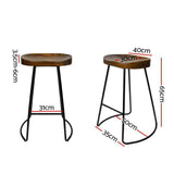 darrahopens Furniture > Bar Stools & Chairs Artiss Set of 2 Elm Wood Backless Bar Stools 65cm - Black and Dark Natural