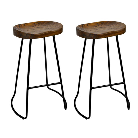 darrahopens Furniture > Bar Stools & Chairs Artiss Set of 2 Elm Wood Backless Bar Stools 65cm - Black and Dark Natural