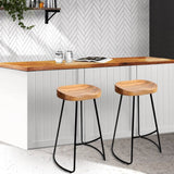 darrahopens Furniture > Bar Stools & Chairs Artiss Set of 2 Elm Wood Backless Bar Stools 65cm - Black and Light Natural