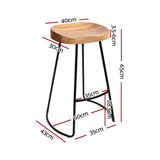 darrahopens Furniture > Bar Stools & Chairs Artiss Set of 2 Elm Wood Backless Bar Stools 65cm - Black and Light Natural