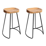 darrahopens Furniture > Bar Stools & Chairs Artiss Set of 2 Elm Wood Backless Bar Stools 65cm - Black and Light Natural