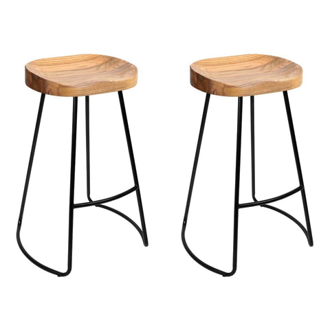 darrahopens Furniture > Bar Stools & Chairs Artiss Set of 2 Elm Wood Backless Bar Stools 65cm - Black and Light Natural