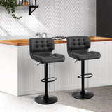 darrahopens Furniture > Bar Stools & Chairs Artiss Set of 2 Kitchen Bar Stools Gas Lift Plush PU Leather - Black and Grey