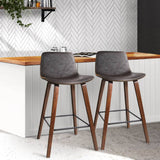 darrahopens Furniture > Bar Stools & Chairs Artiss Set of 2 PU Leather Bar Stools Square Footrest - Wood and Brown
