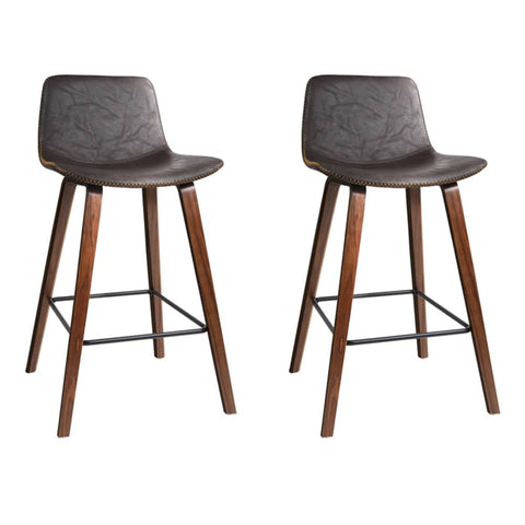 darrahopens Furniture > Bar Stools & Chairs Artiss Set of 2 PU Leather Bar Stools Square Footrest - Wood and Brown