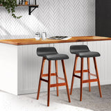 darrahopens Furniture > Bar Stools & Chairs Artiss Set of 2 PU Leather Wood Wave Style Bar Stool - Black