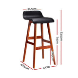 darrahopens Furniture > Bar Stools & Chairs Artiss Set of 2 PU Leather Wood Wave Style Bar Stool - Black