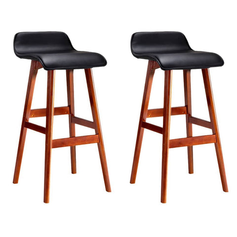 darrahopens Furniture > Bar Stools & Chairs Artiss Set of 2 PU Leather Wood Wave Style Bar Stool - Black