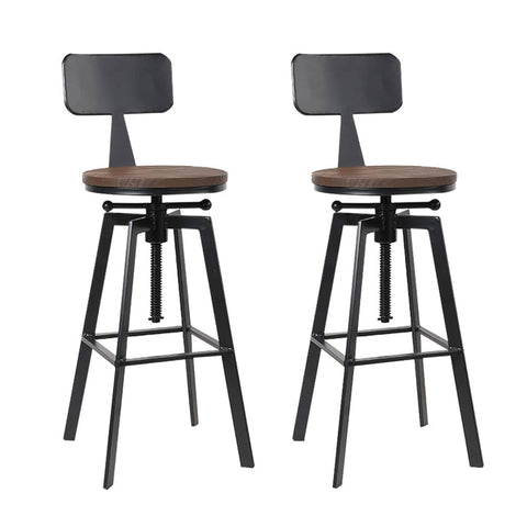 darrahopens Furniture > Bar Stools & Chairs Artiss Set of 2 Rustic Industrial Style Metal Bar Stool - Black and Wood