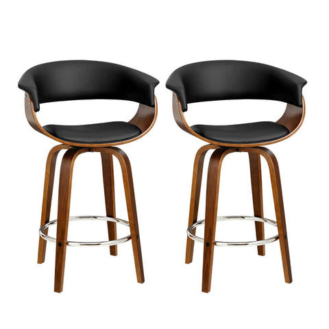 darrahopens Furniture > Bar Stools & Chairs Artiss Set of 2 Swivel PU Leather Bar Stool - Wood and Black