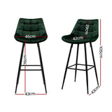 darrahopens Furniture > Bar Stools & Chairs Artiss Set of 2 Velvet Bar Stools - Green