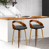 darrahopens Furniture > Bar Stools & Chairs Artiss Set of 2 Walnut Wood Bar Stools - Black and Brown