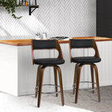 darrahopens Furniture > Bar Stools & Chairs Artiss Set of 2 Wooden Bar Stools PU Leather - Black and Wood