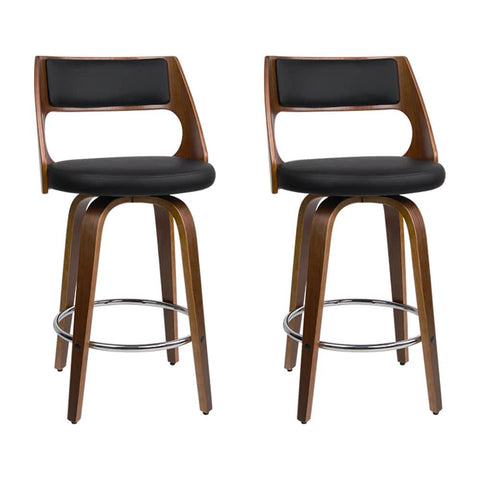darrahopens Furniture > Bar Stools & Chairs Artiss Set of 2 Wooden Bar Stools PU Leather - Black and Wood