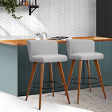 darrahopens Furniture > Bar Stools & Chairs Artiss Set of 2 Wooden Fabric Bar Stools Circular Footrest - Light Grey