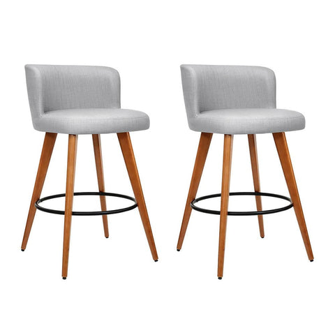 darrahopens Furniture > Bar Stools & Chairs Artiss Set of 2 Wooden Fabric Bar Stools Circular Footrest - Light Grey