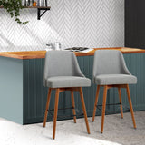darrahopens Furniture > Bar Stools & Chairs Artiss Set of 2 Wooden Fabric Bar Stools Square Footrest - Light Grey