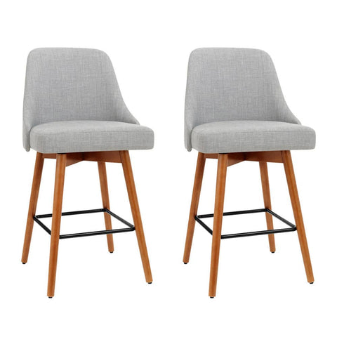 darrahopens Furniture > Bar Stools & Chairs Artiss Set of 2 Wooden Fabric Bar Stools Square Footrest - Light Grey