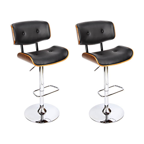 darrahopens Furniture > Bar Stools & Chairs Artiss Set of 2 Wooden Gas Lift Bar Stools - Black and Chrome