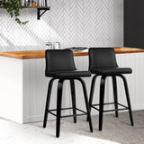darrahopens Furniture > Bar Stools & Chairs Artiss Set of 2 Wooden PU Leather Bar Stool - Black