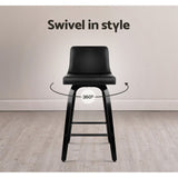 darrahopens Furniture > Bar Stools & Chairs Artiss Set of 2 Wooden PU Leather Bar Stool - Black