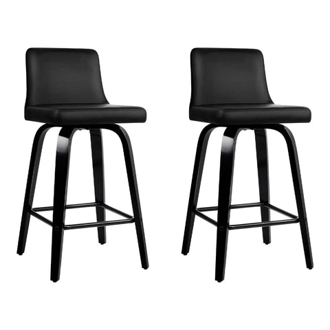 darrahopens Furniture > Bar Stools & Chairs Artiss Set of 2 Wooden PU Leather Bar Stool - Black